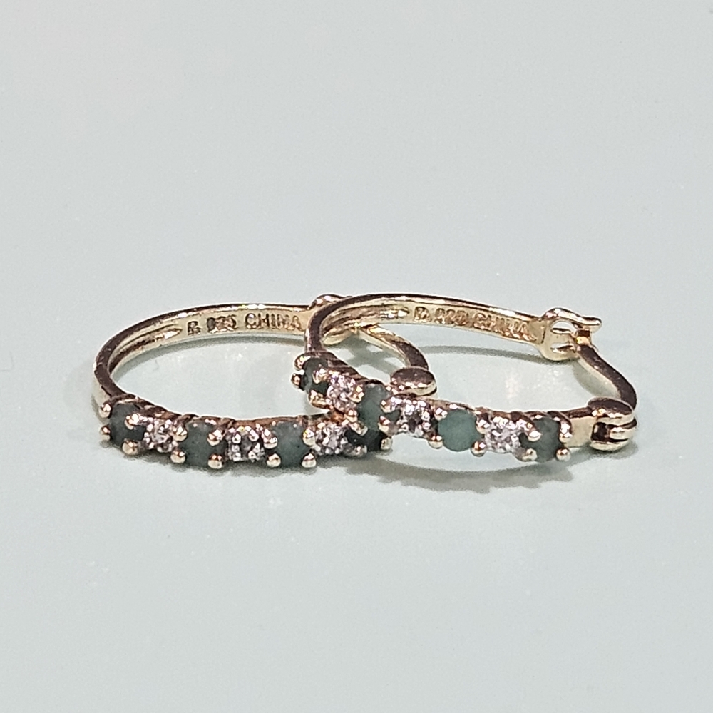 Vintage Jade and Diamond Hoop Earrings